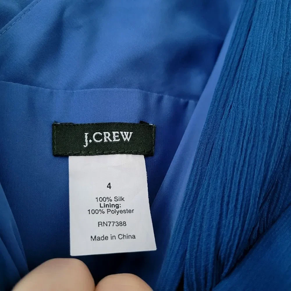 J. Crew 100% Crepe Silk Dress Blue 4 Sleeveless Fit Flare V-Neck